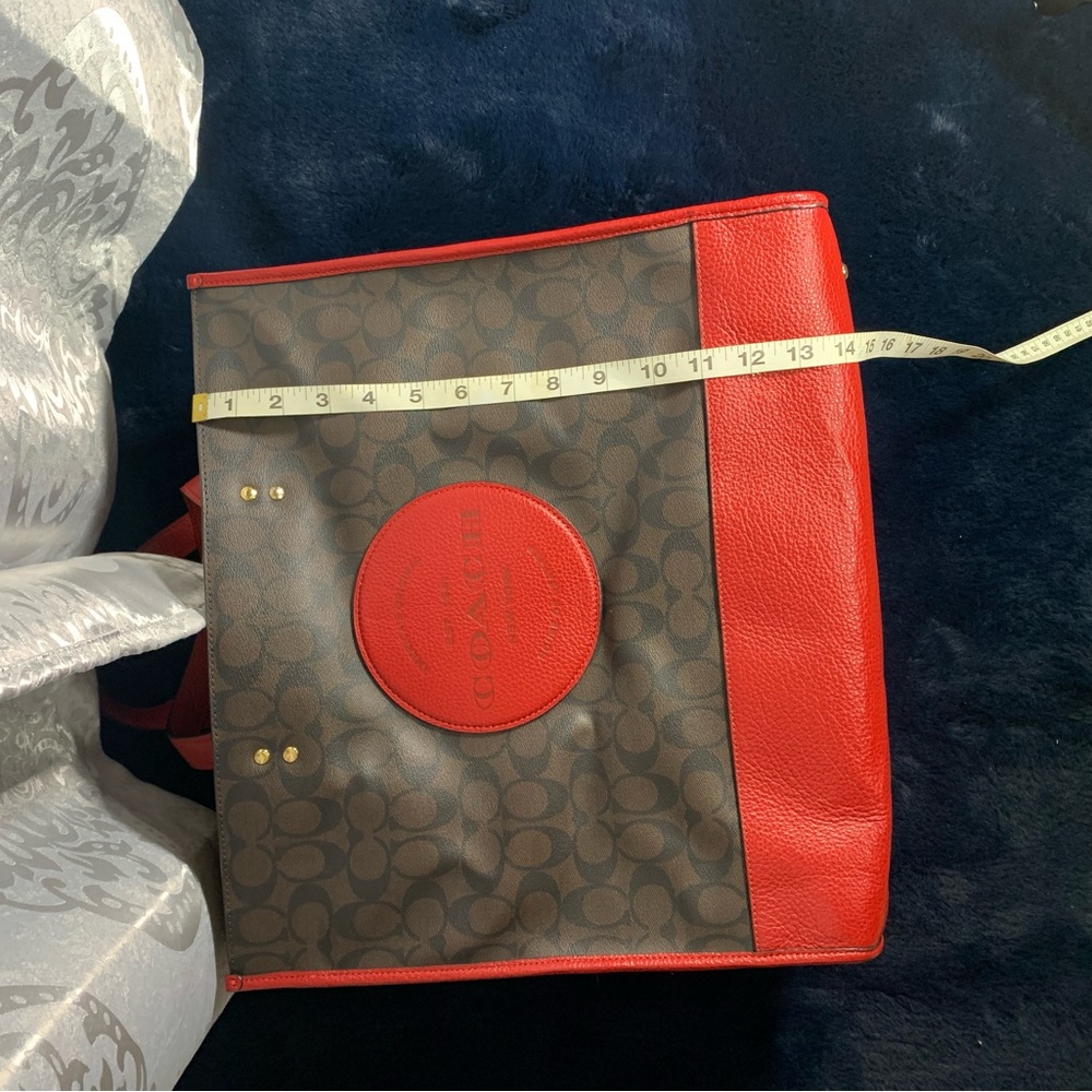 Brown trimmed in red coach duffel overnight work school bag Excellent condition